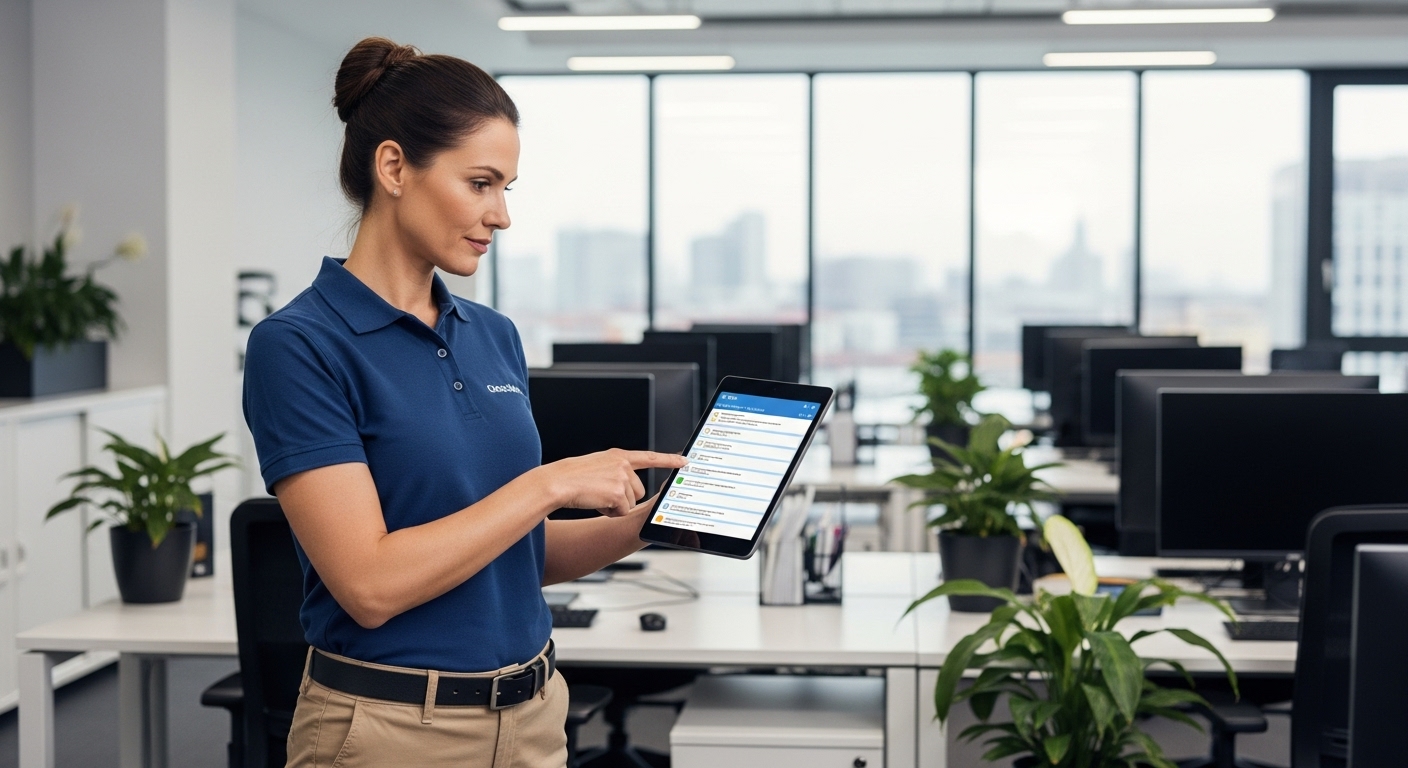 Supervisor inspecting cleaning checklist