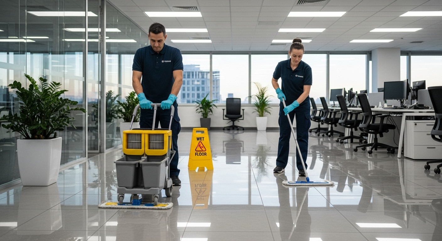Professional cleaners working in Albury Wodonga office