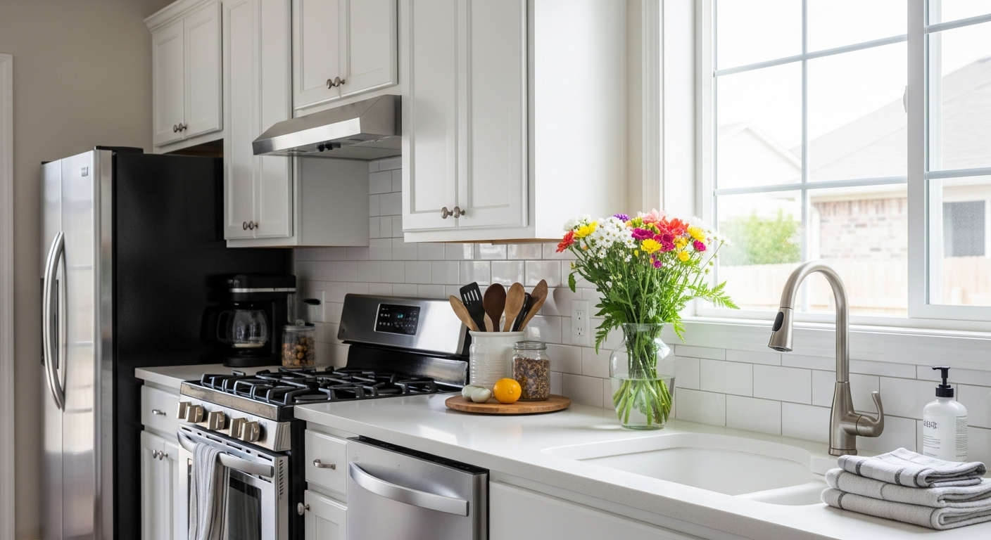 Tidy kitchen bench with natural light