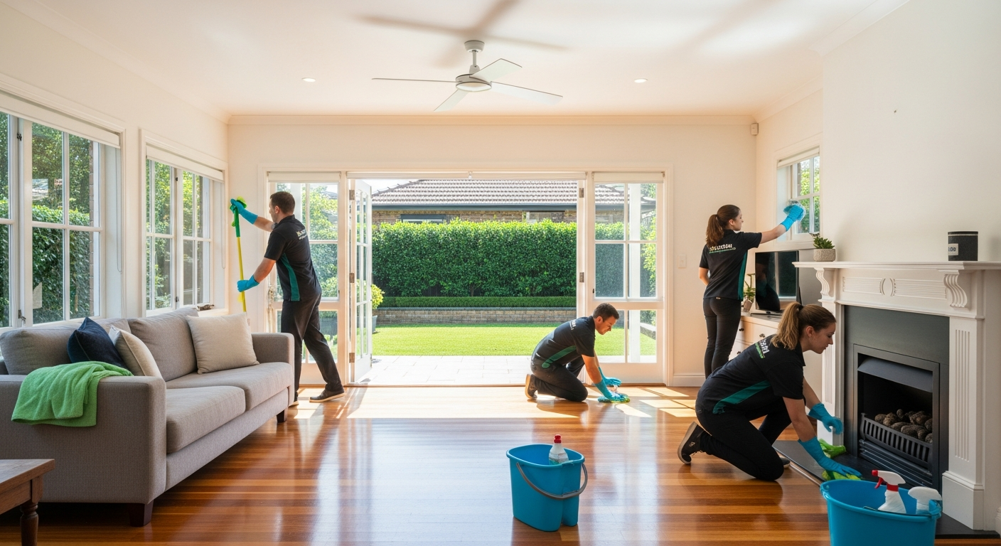 End of lease cleaners at work in a living room