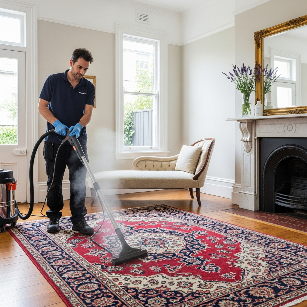 Cleaner steam cleaning a carpet in Brunswick West