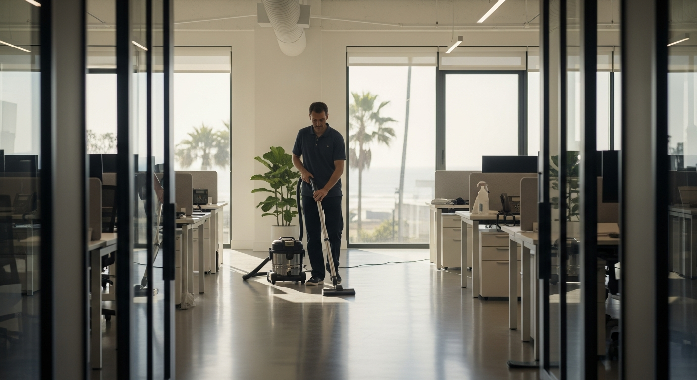 Cleaner at work in modern office
