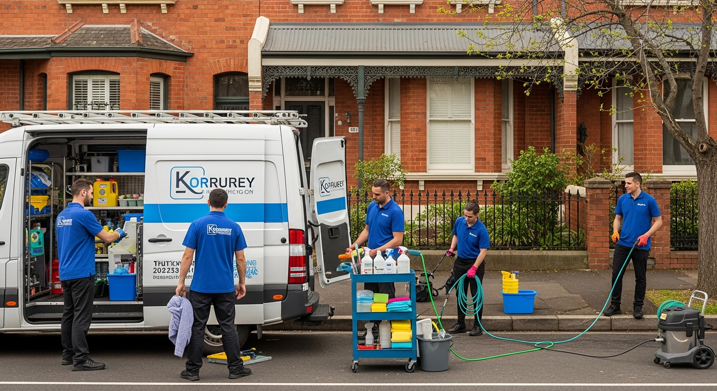 Windsor VIC cleaners outside terrace