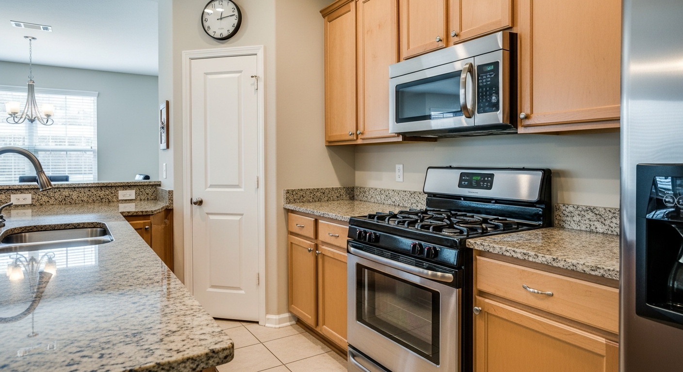 Spotless kitchen ready for final inspection