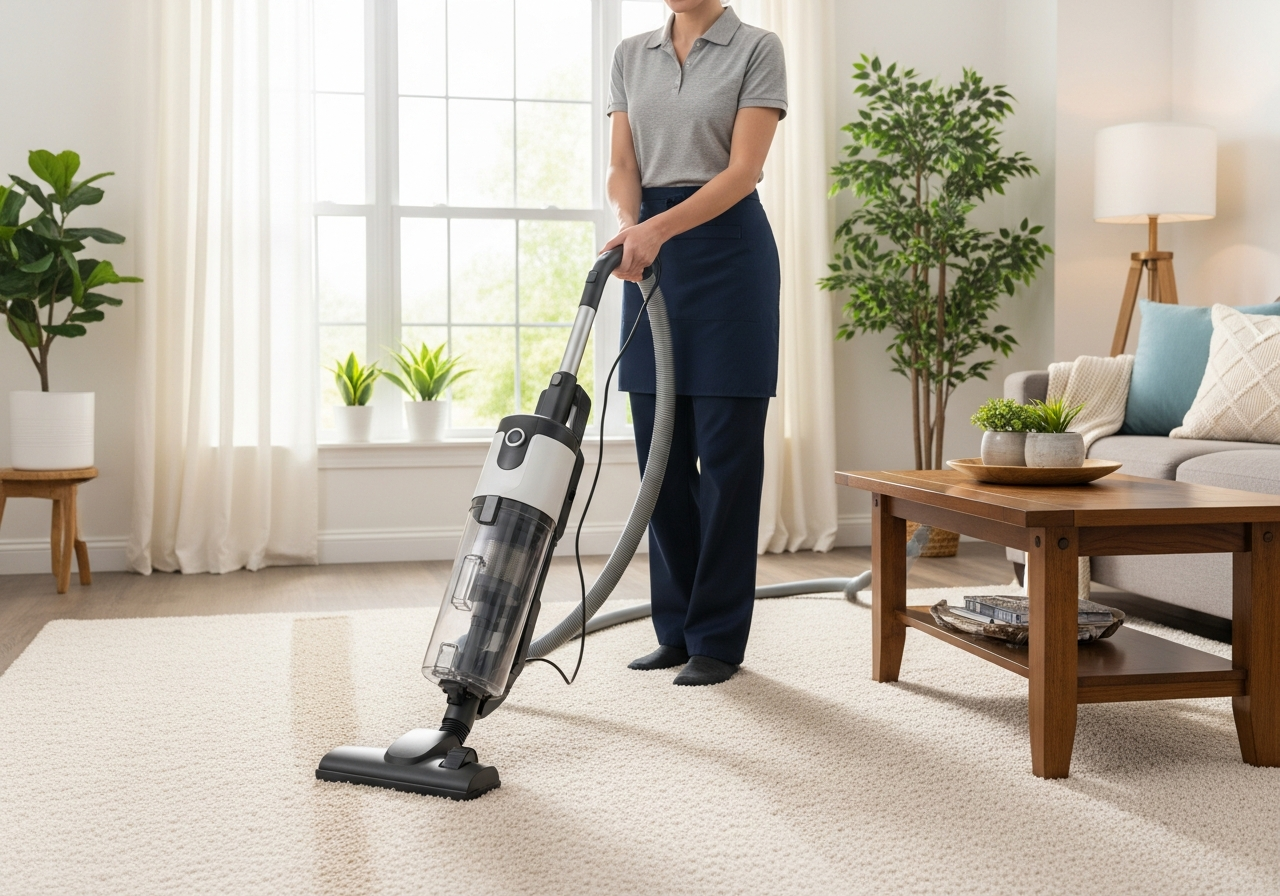 Cleaner vacuuming carpet