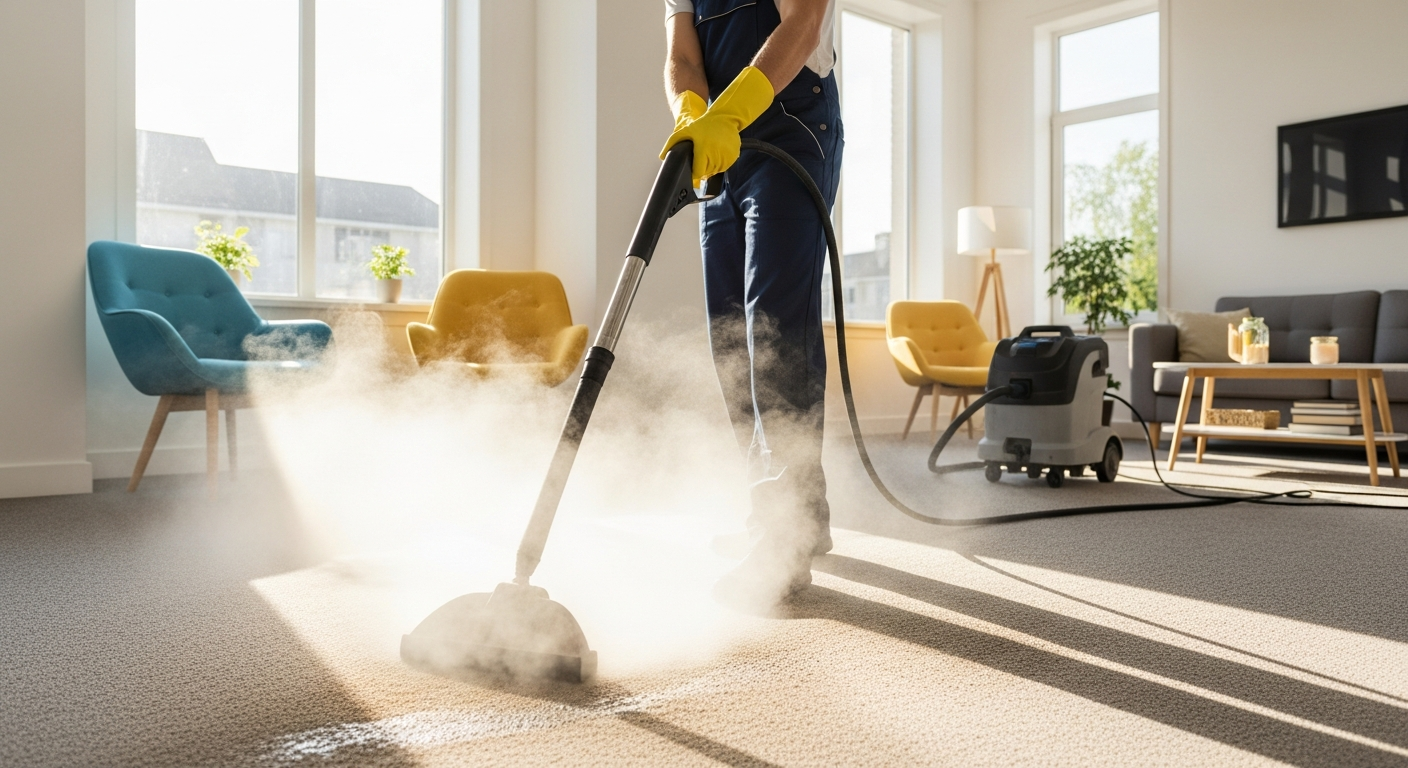 Cleaner steam cleaning carpet
