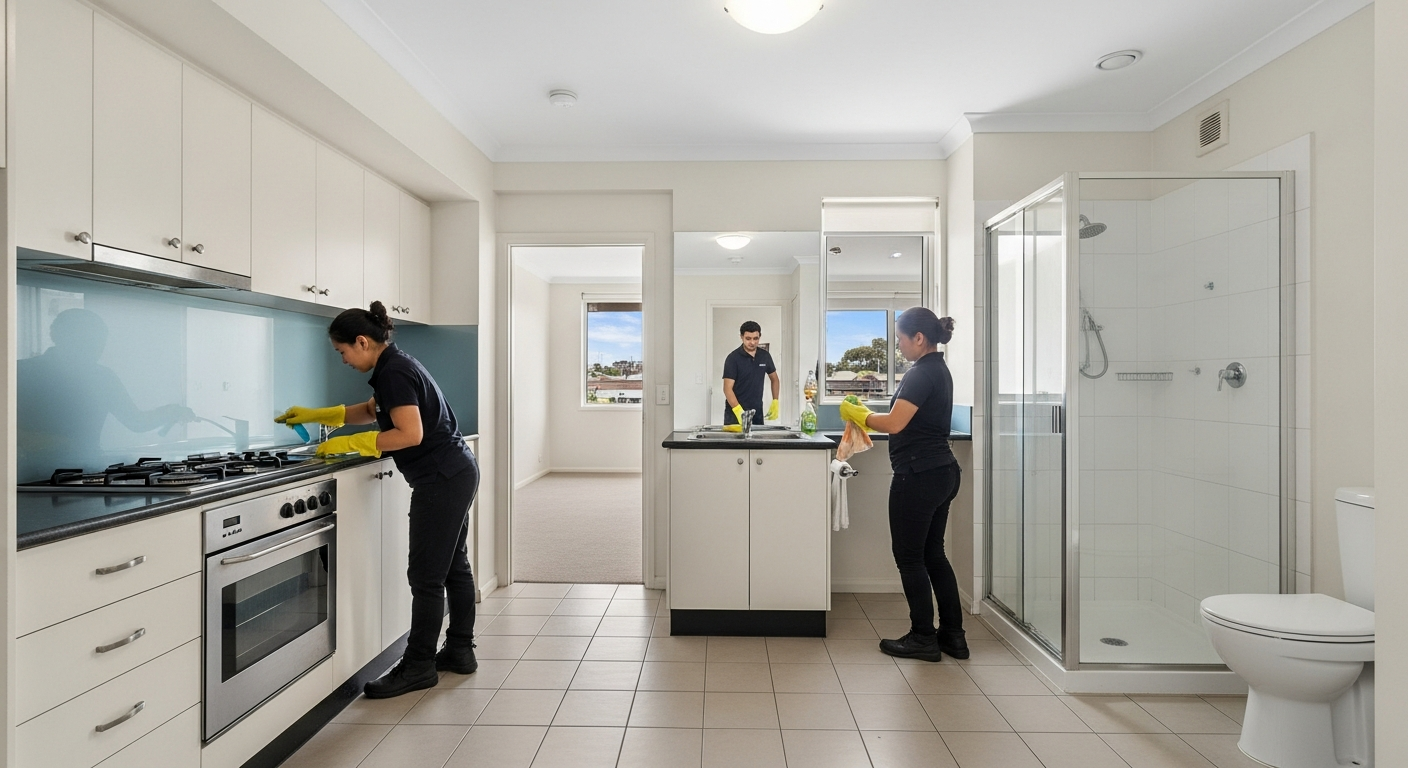 Cleaning team preparing an apartment for vacate inspection