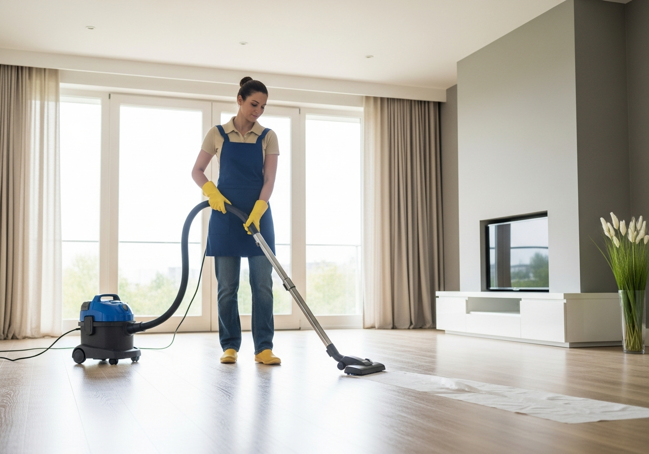 Cleaner vacuuming carpet