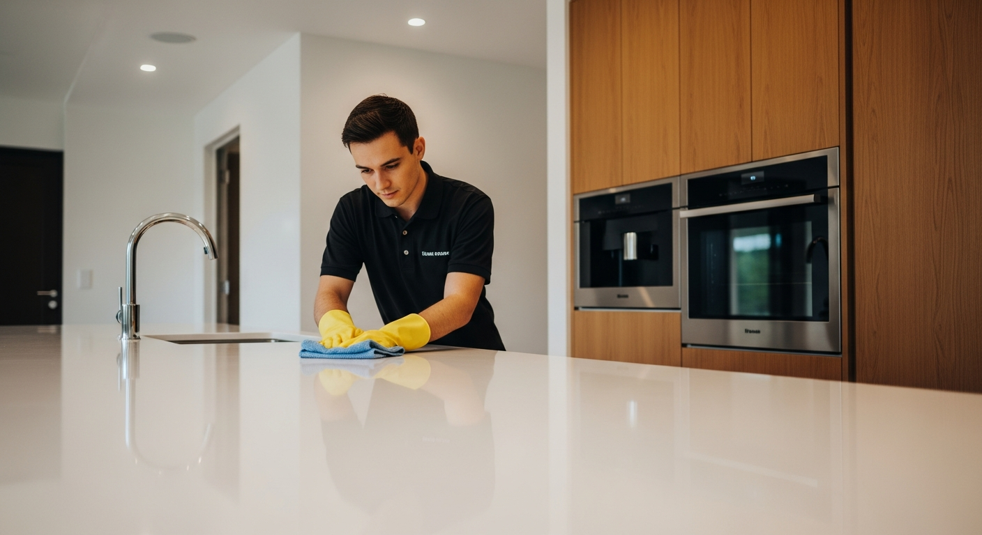 Cleaner polishing kitchen bench