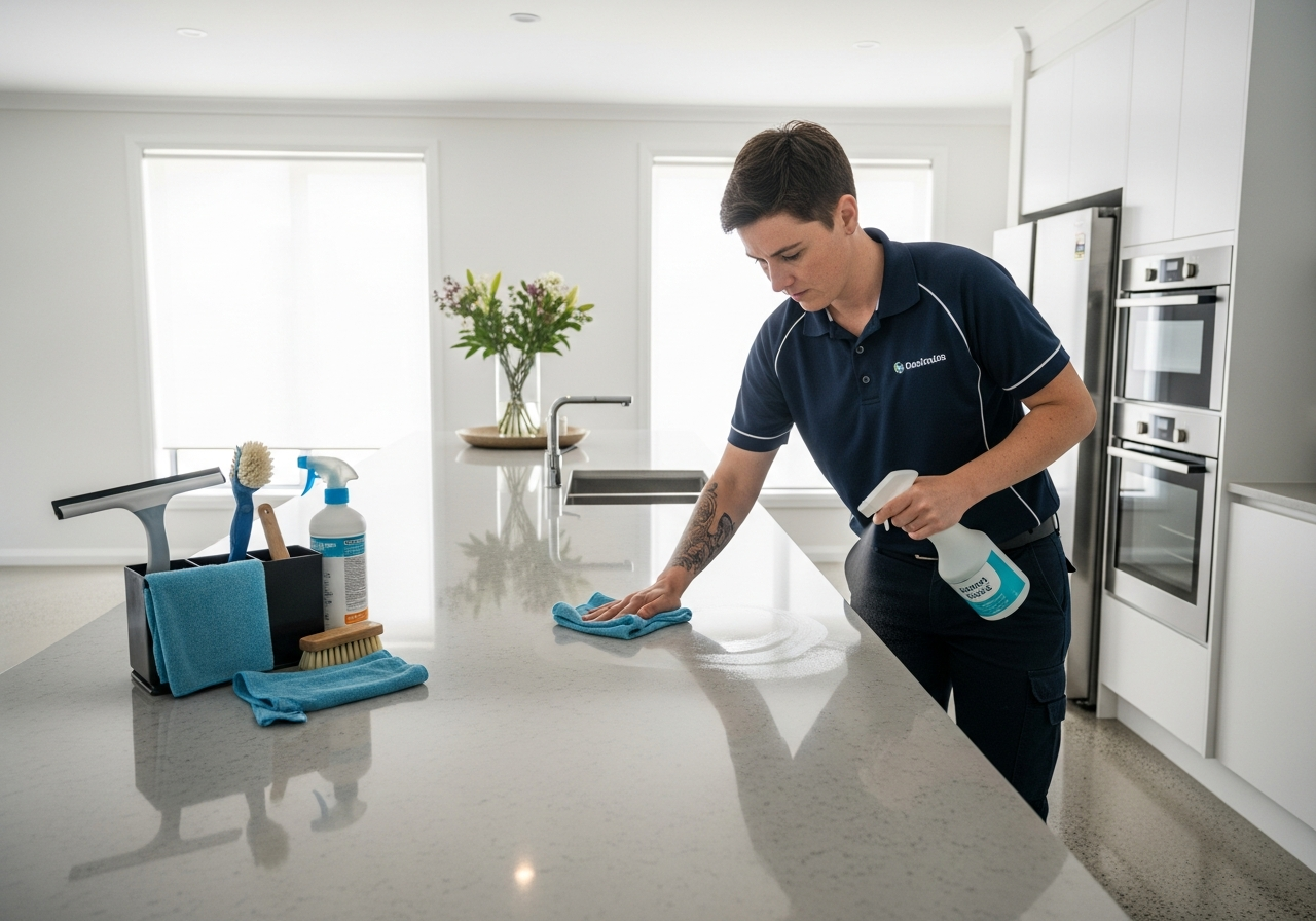 Cleaner polishing kitchen bench