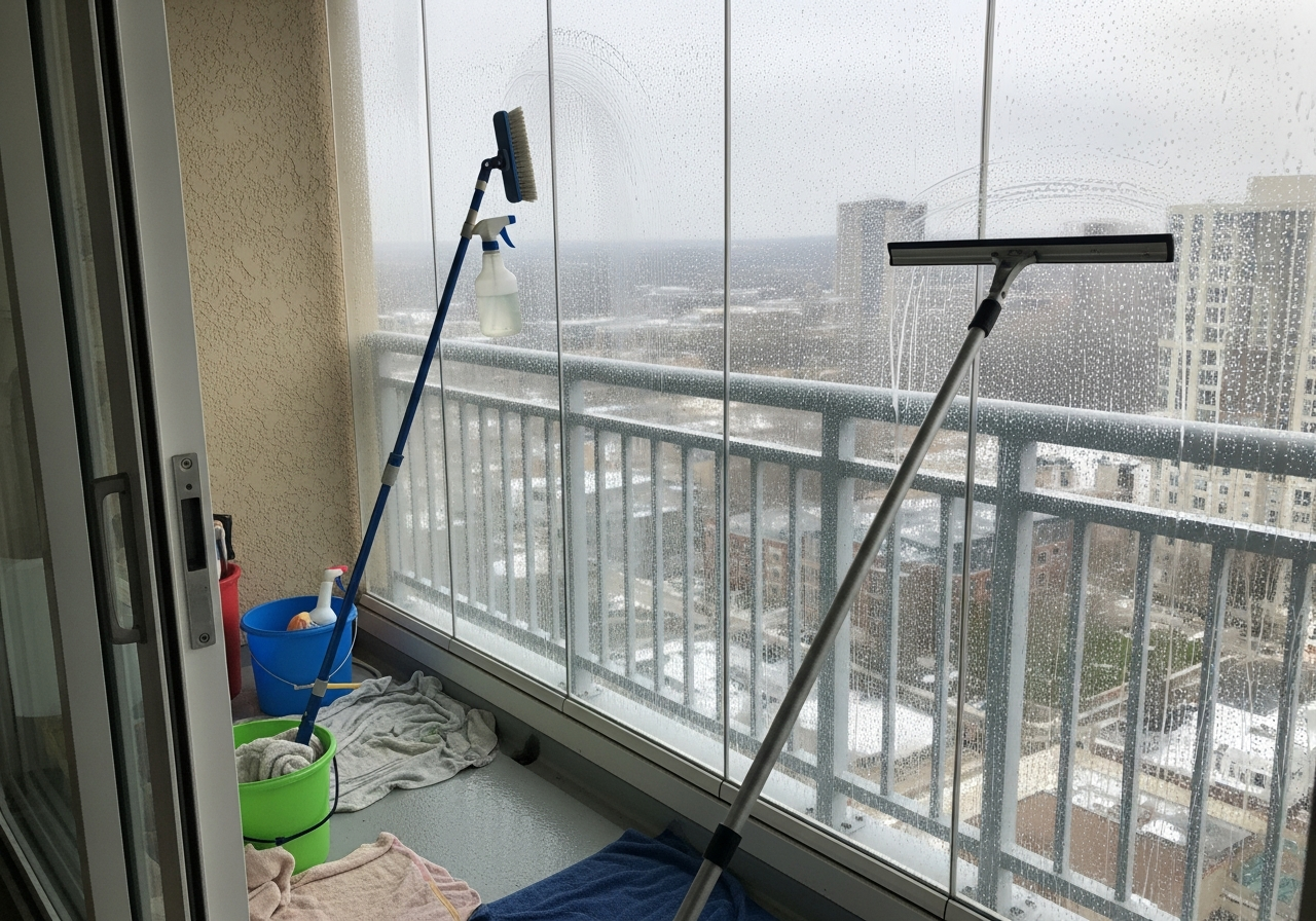 Balcony glass cleaning Docklands
