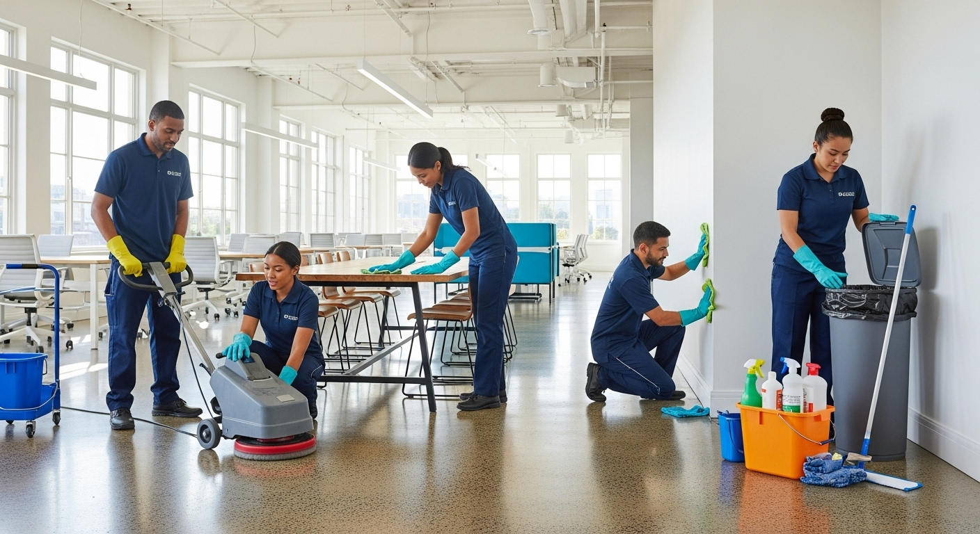 Commercial cleaners performing deep clean