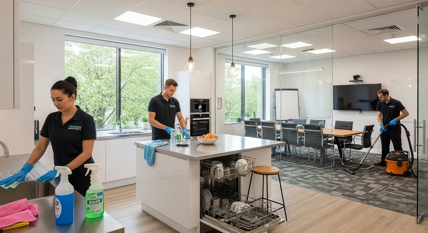 Professional cleaners in Abbotsbury working in an office