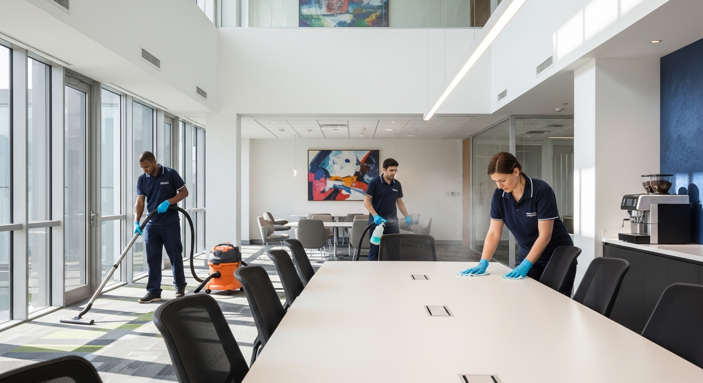Commercial cleaners at work in St Helens Park office