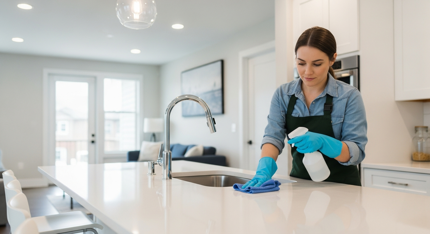 Cleaner polishing kitchen bench