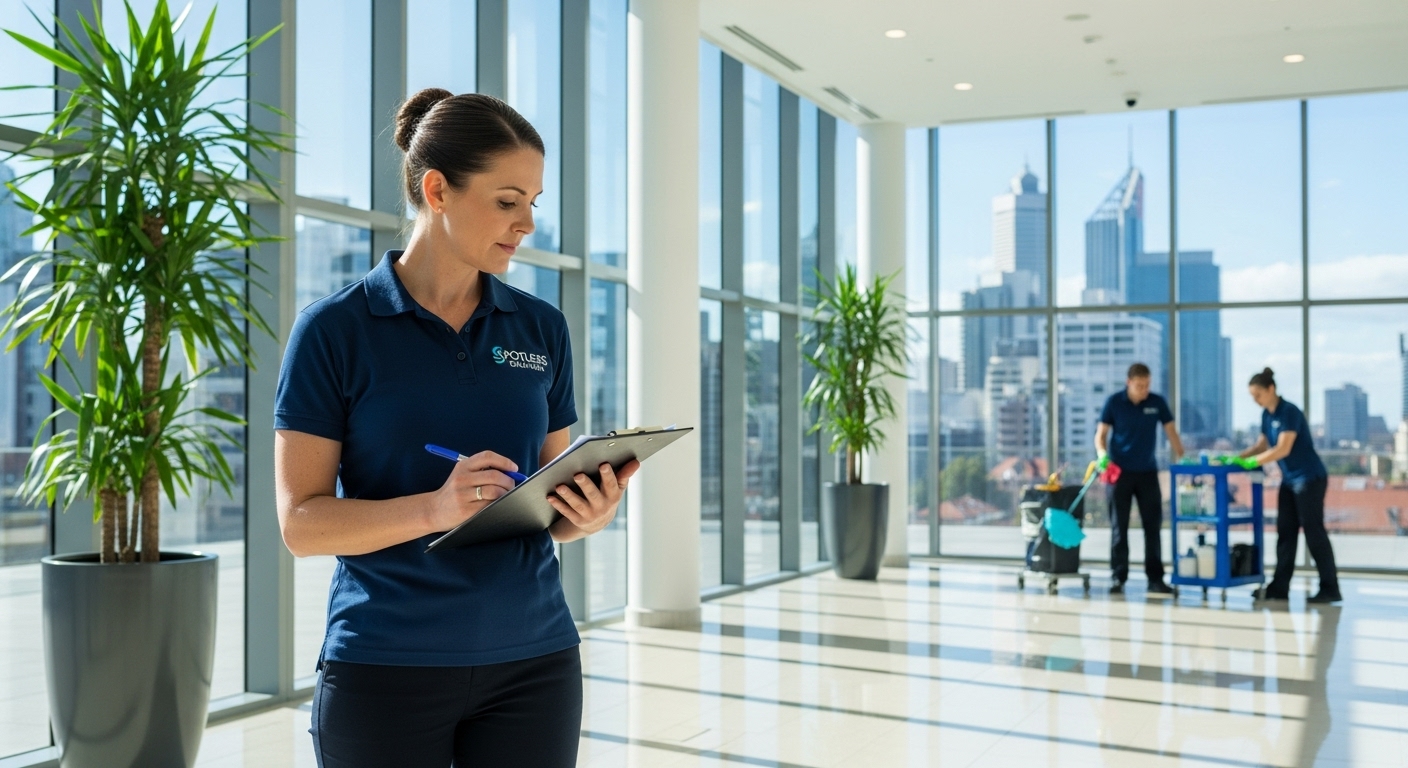 Supervisor conducting cleaning site inspection