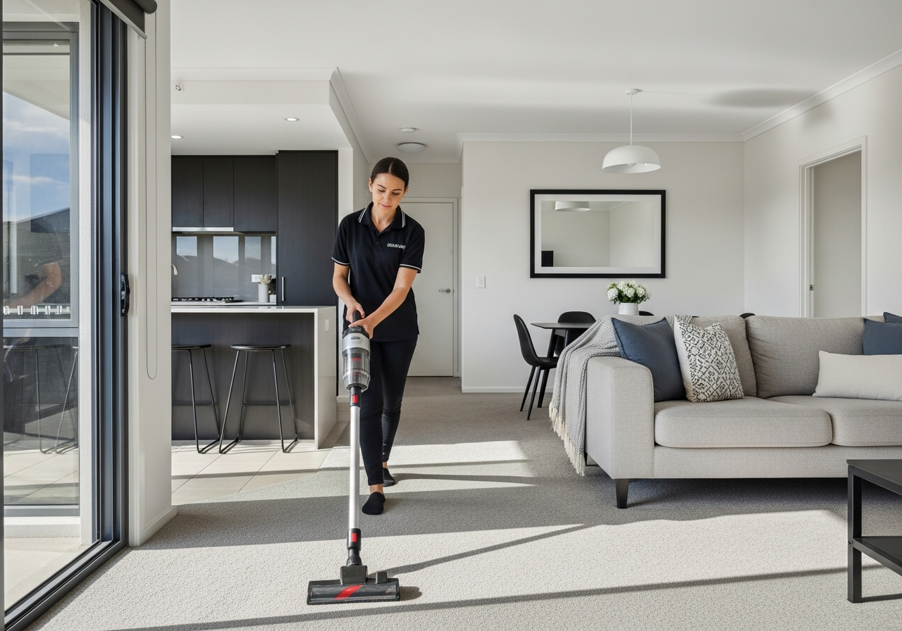 Cleaner vacuuming carpet