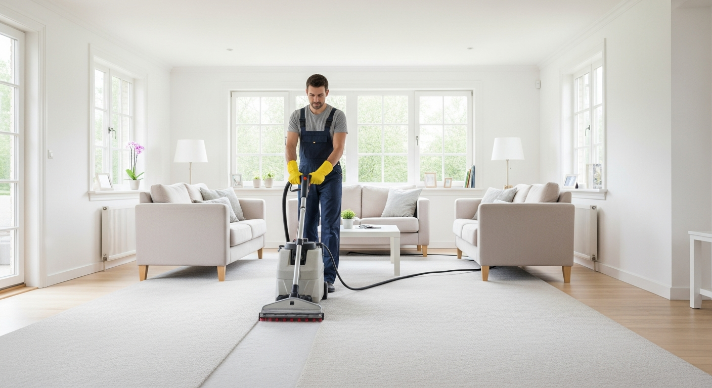 Steam carpet cleaning in living room