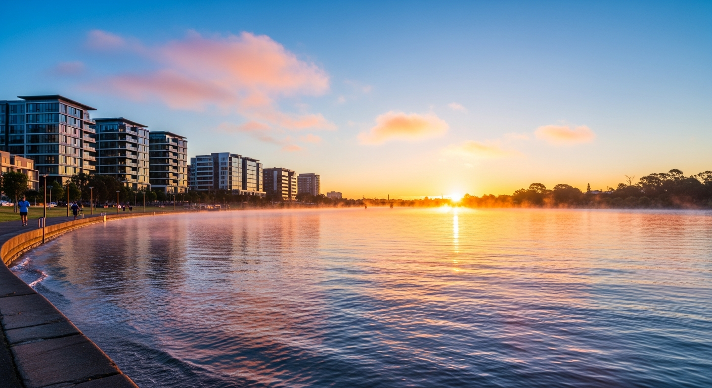 Tempe waterfront and Cooks River at sunrise