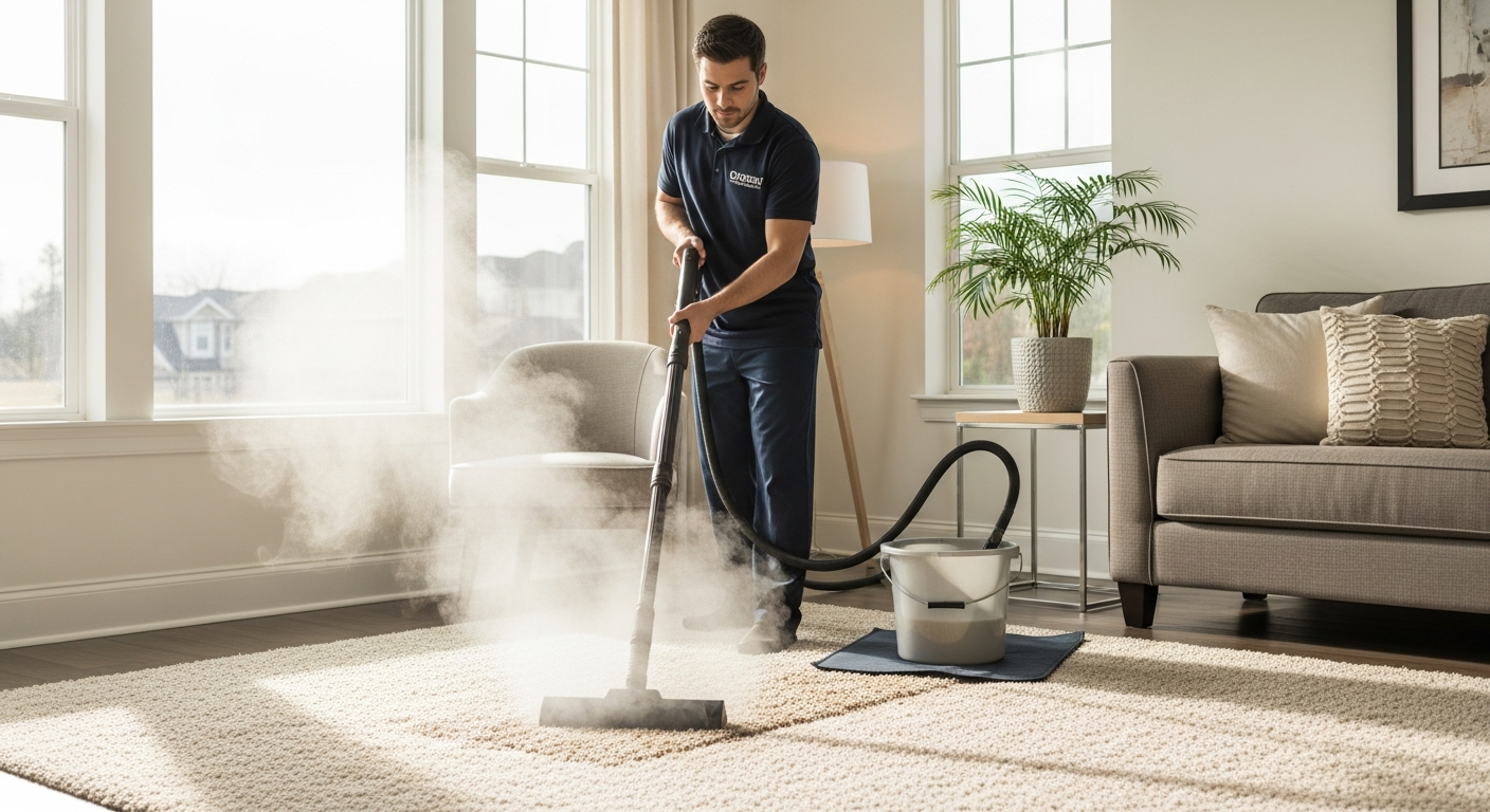 Cleaner steam cleaning a carpet