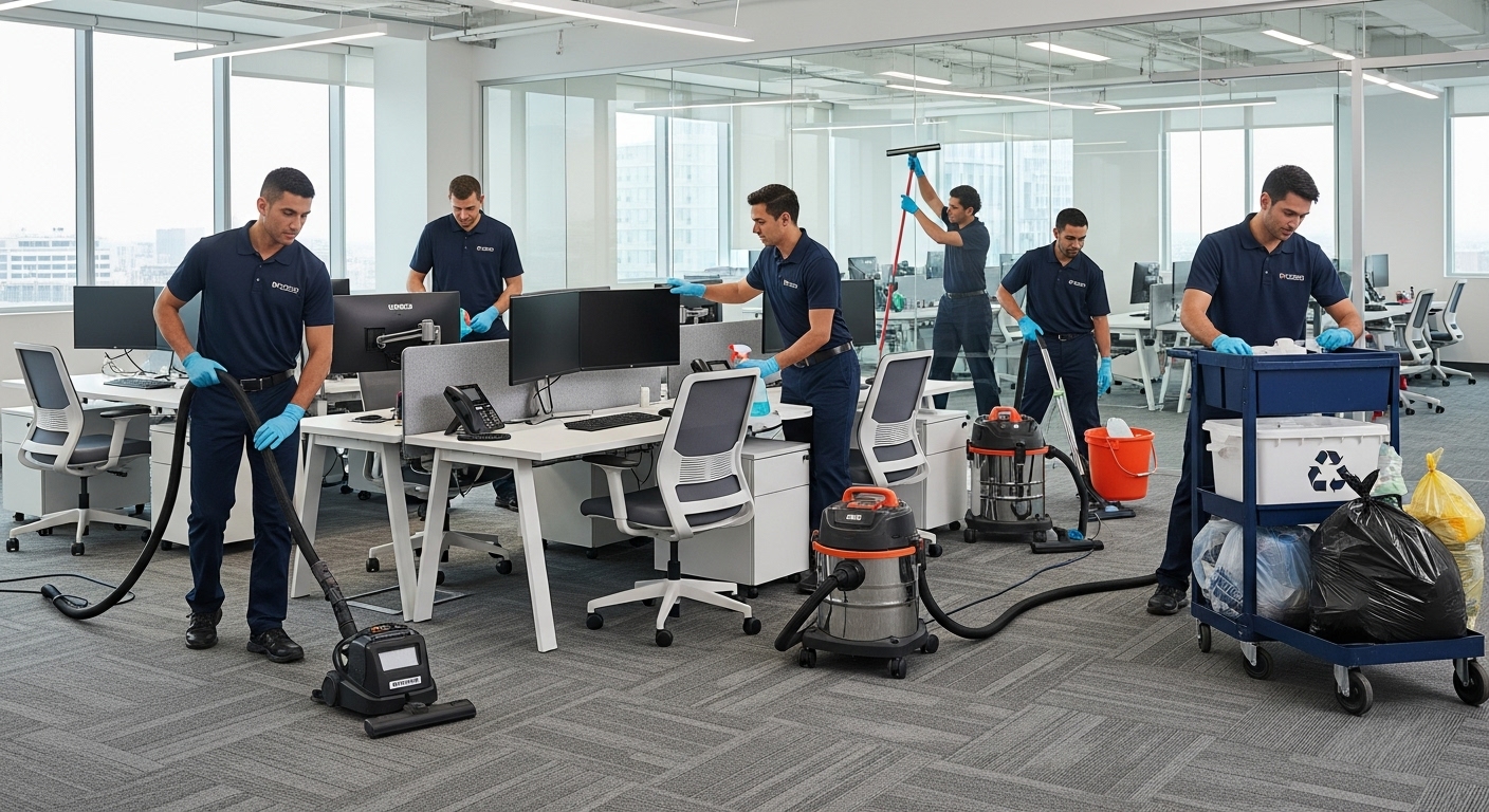 Commercial cleaners performing deep clean