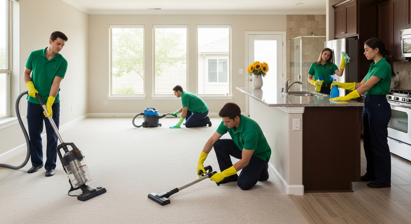 End of lease cleaning team vacuuming a Lesmurdie house