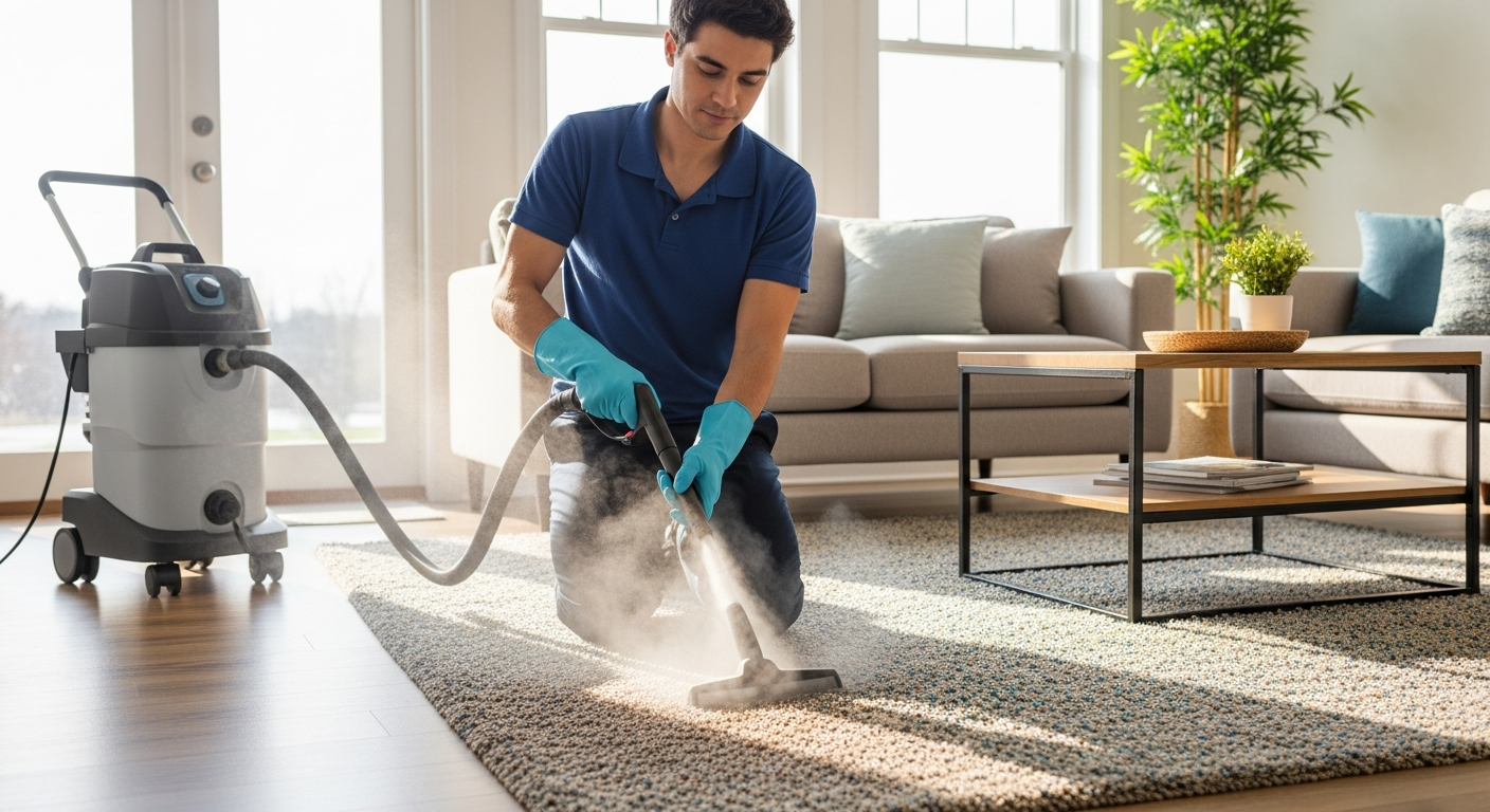 Carpet steam cleaning in living room