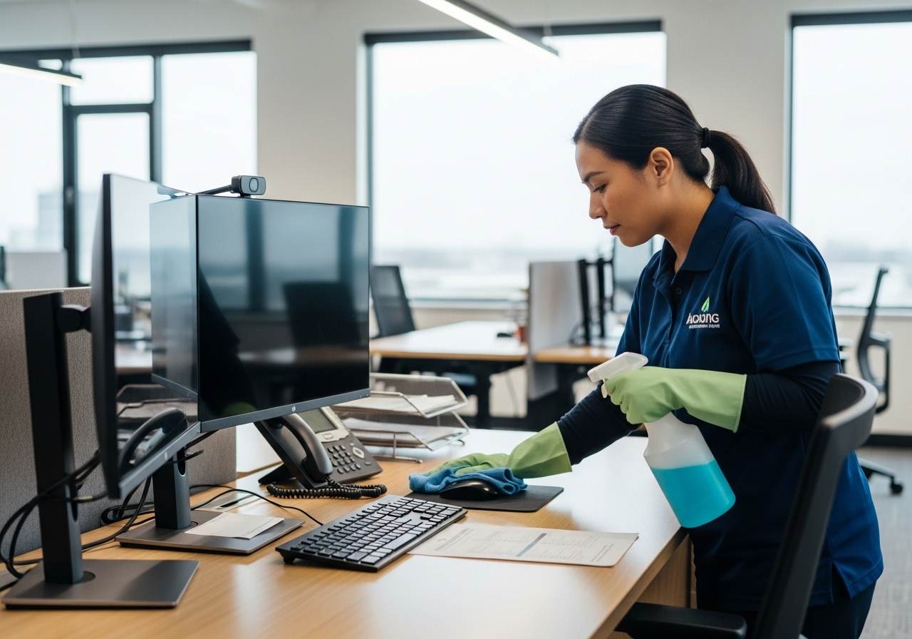Cleaning technician performing detailed clean