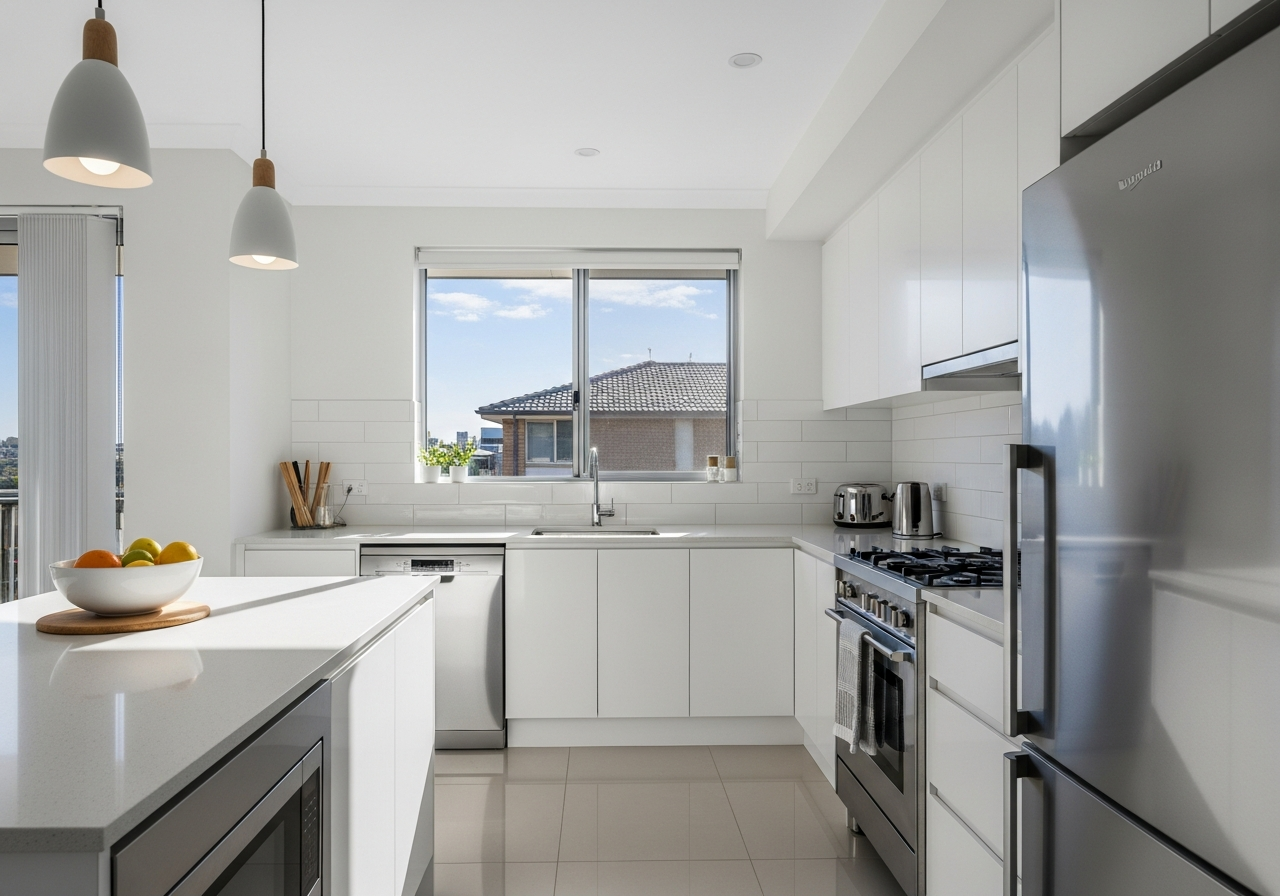 Sparkling kitchen after end of lease cleaning