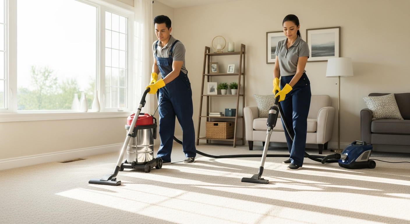 cleaners vacuuming a carpet