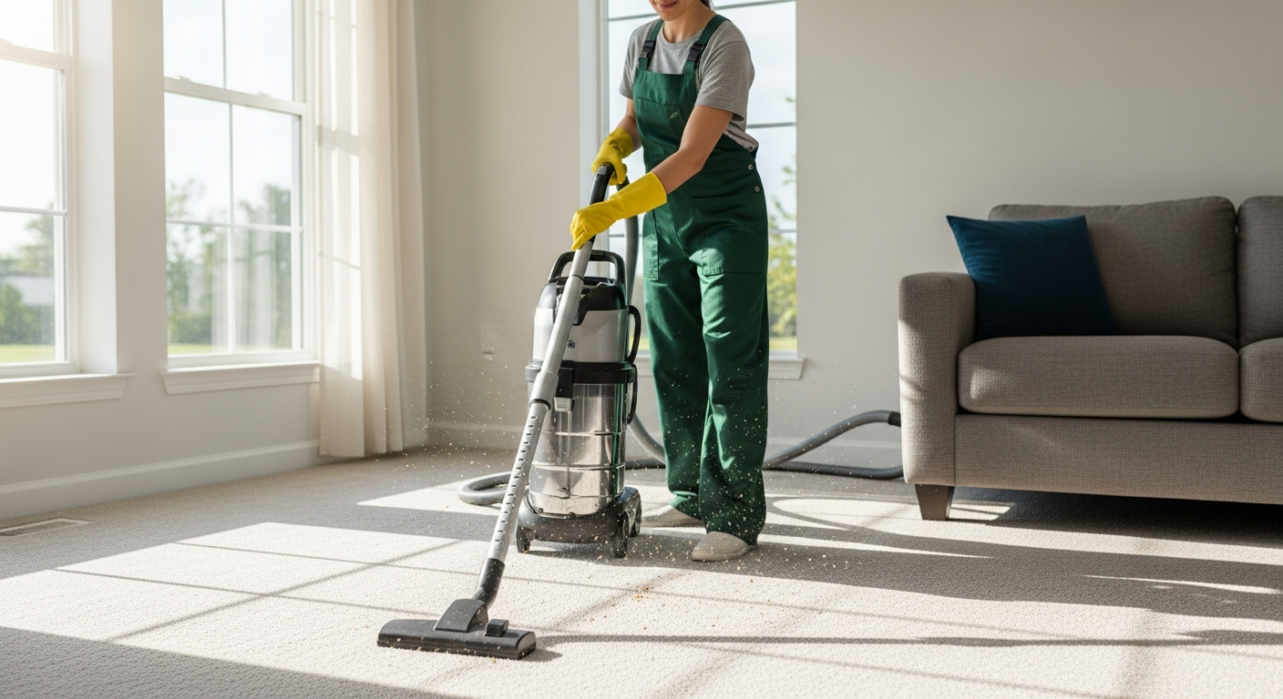 Cleaner vacuuming living room