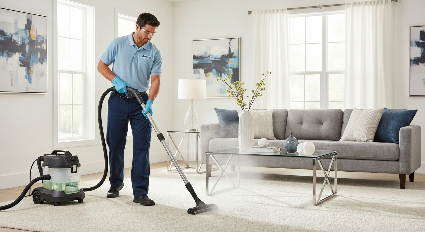 Carpet steam cleaning in living room