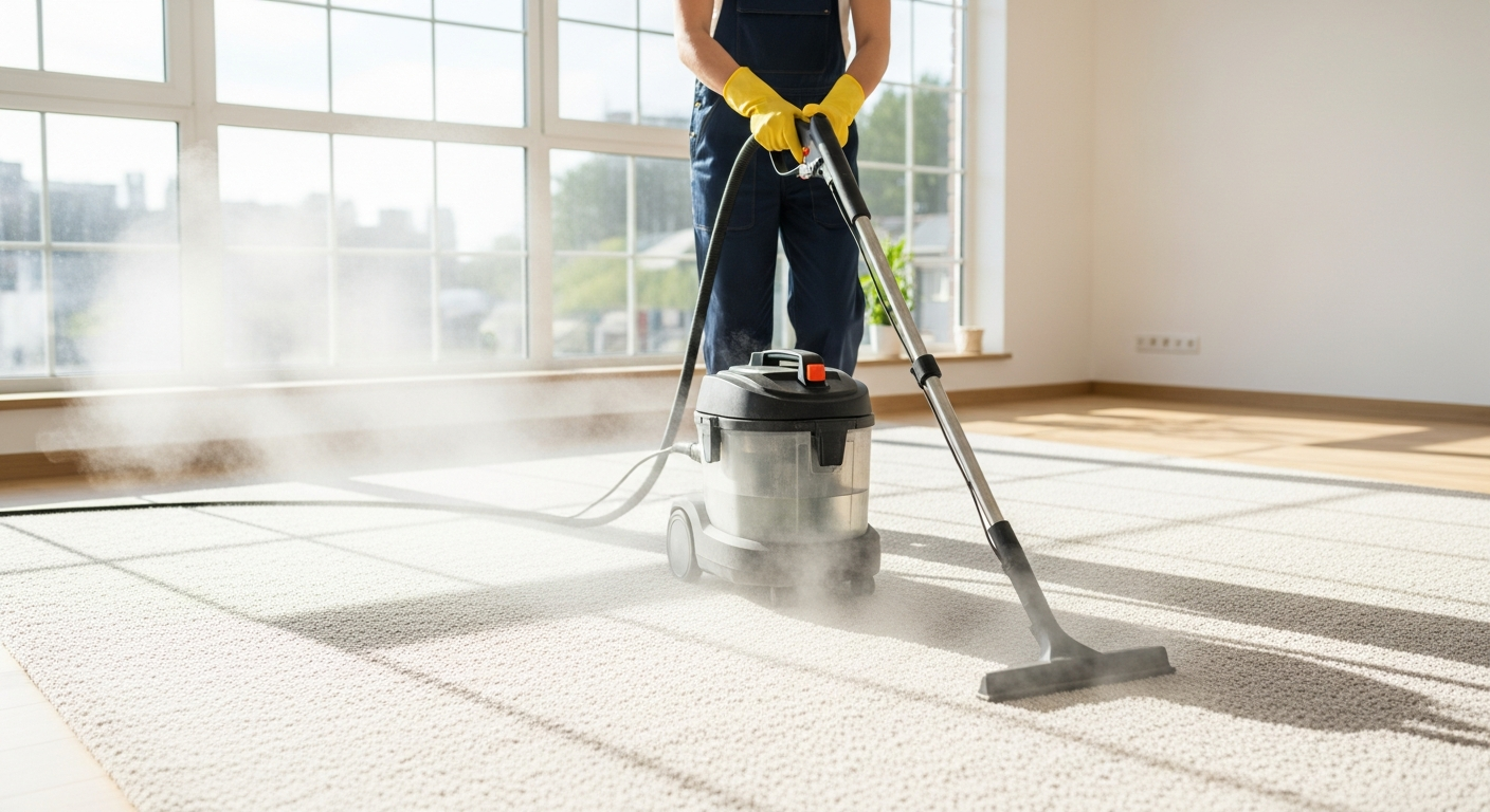Cleaner steam cleaning carpet